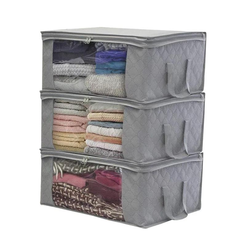 Large Capacity Clothes Storage Bag Non-Woven Foldable Quilt Storage Bag with Lids Zipper Wardrobe Clothing Organizer Sorting Box