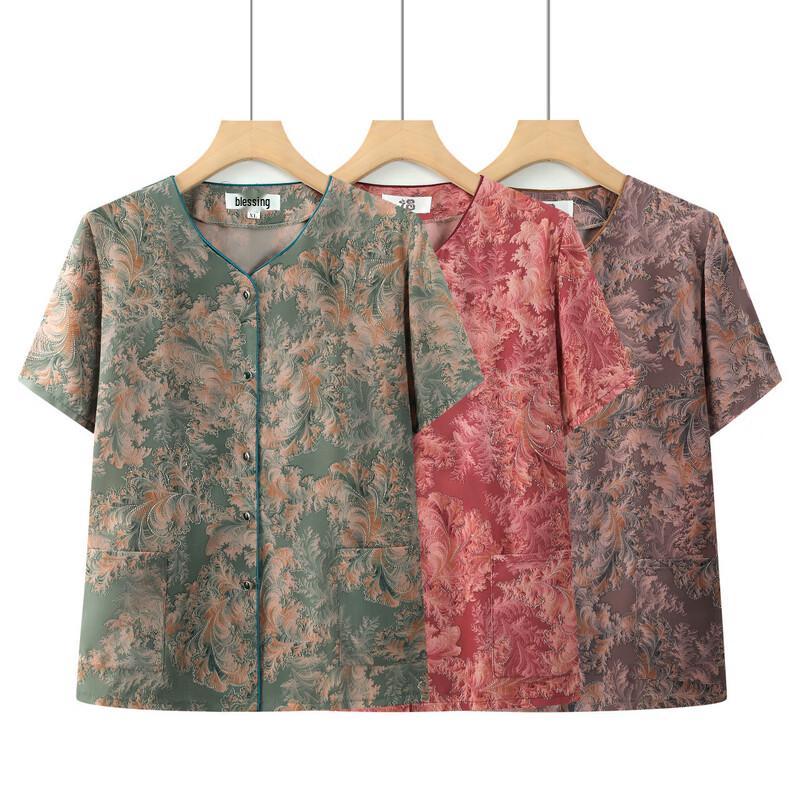 Elderly Women's Summer Short Sleeve V-Neck Shirt