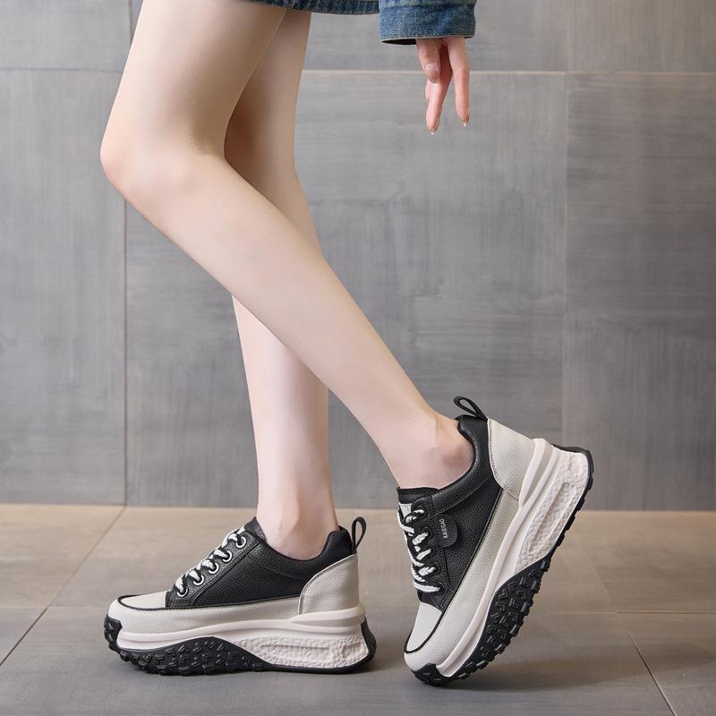 Platform White Shoes Women's 2025 New Spring and Autumn Leisure Sports Versatile Height Increase Dad Shoes Leather Muffin Explosion