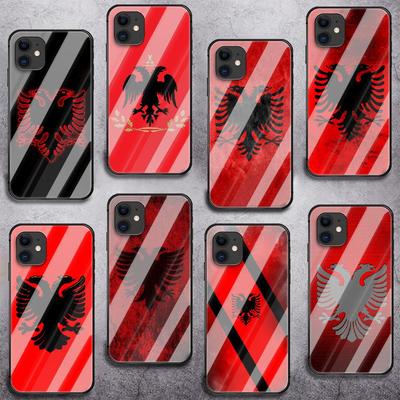 Custodia per telefono in vetro temperato con bandiera dell'Albania per iPhone Samsung Galaxy OnePlus Oppo Xiaomi Redmi Nota SA 7 8 9 10 11 12 13 14 20 21 22 53 Pro Max Ultra