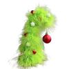 2 Pcs Green Furry Christmas Tree Faux Fur Plush Christmas Tree Tabletop Centerpiece with Red Xmas Ball for Home Party Holiday Decor