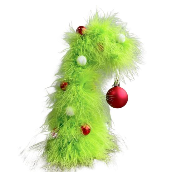 2 Pcs Green Furry Christmas Tree Faux Fur Plush Christmas Tree Tabletop Centerpiece with Red Xmas Ball for Home Party Holiday Decor