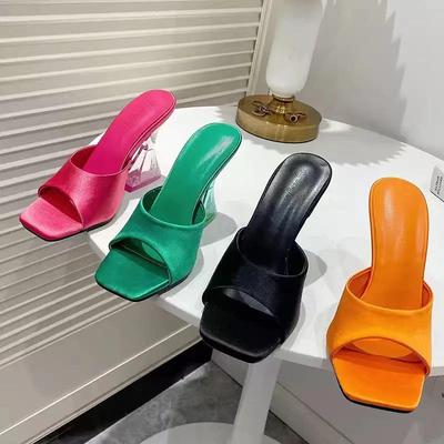2024 Women's High Heel Slippers: European & American Summer Style, Square Toe Sandals, Sizes 40-43