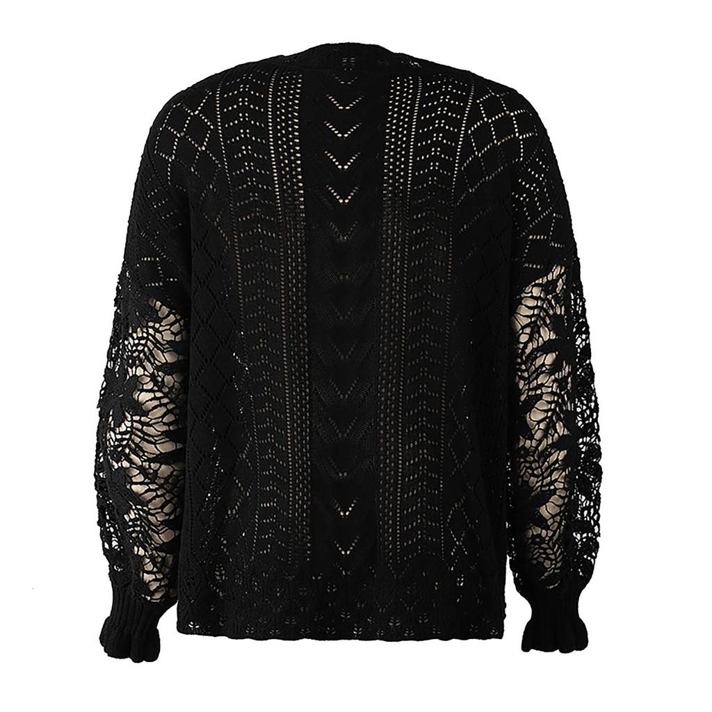 Women's Sweater Round Neck Hollow Lace Sleeve Color Sweater Bottoming Shirt
