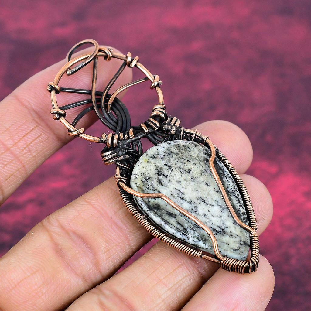 K2 Jasper Gemstone Pendant Copper Wire Wrapped Handmade Pendant Elegant Jewelry