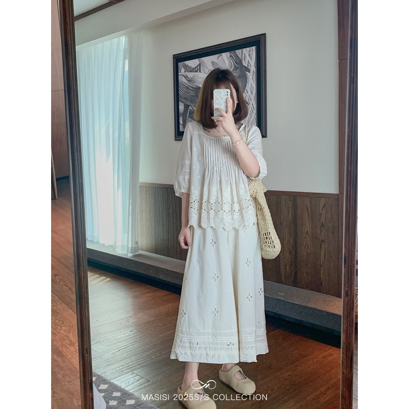 

Maxi Plus Size Women s Clothing French Embroidery Lace Square Collar Small Shirt Summer Slightly Oversized Girls Loose Slim Looking Shoulder Tops Rice White 2XL