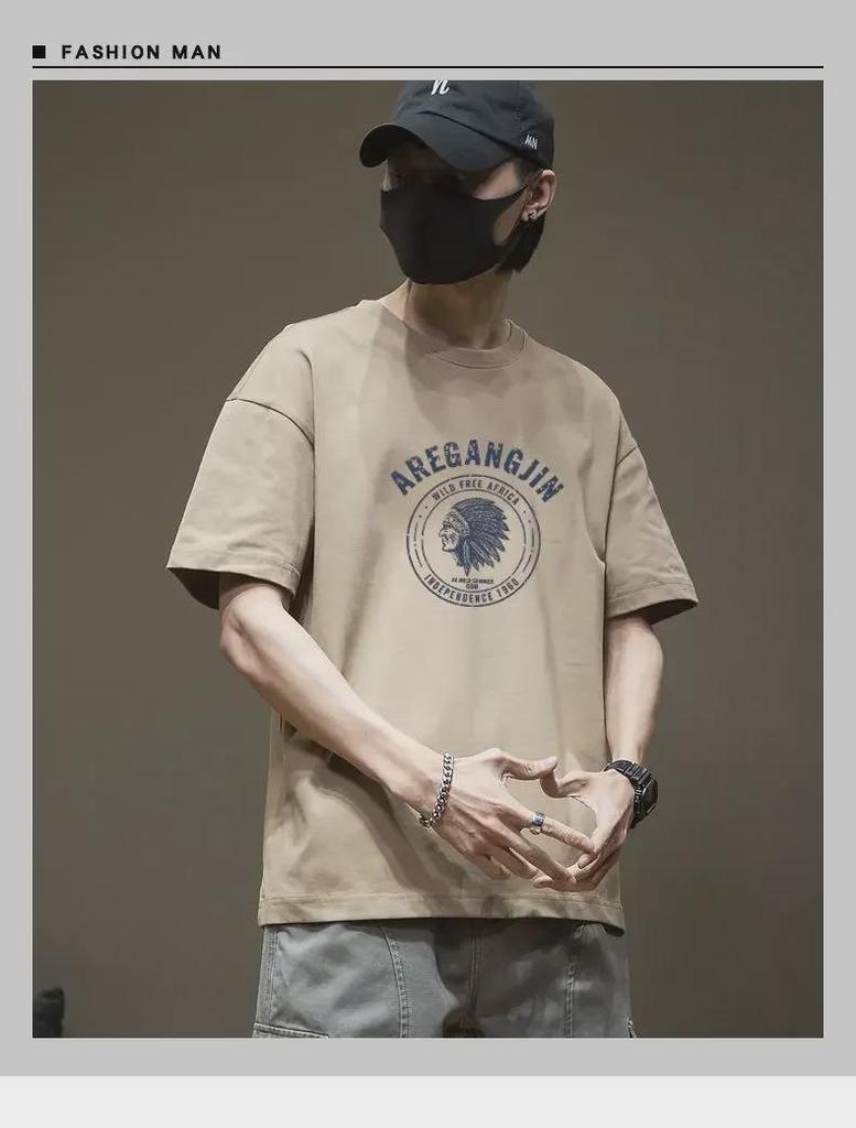 Men's Versatile Loose-Fit Heavyweight Cotton Printed Tee