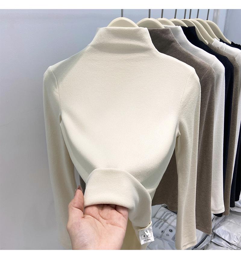 Women's Slim Fit German Velvet Turtleneck Long Sleeve Top - Fall/Winter, Figure-Flattering, Ins Style