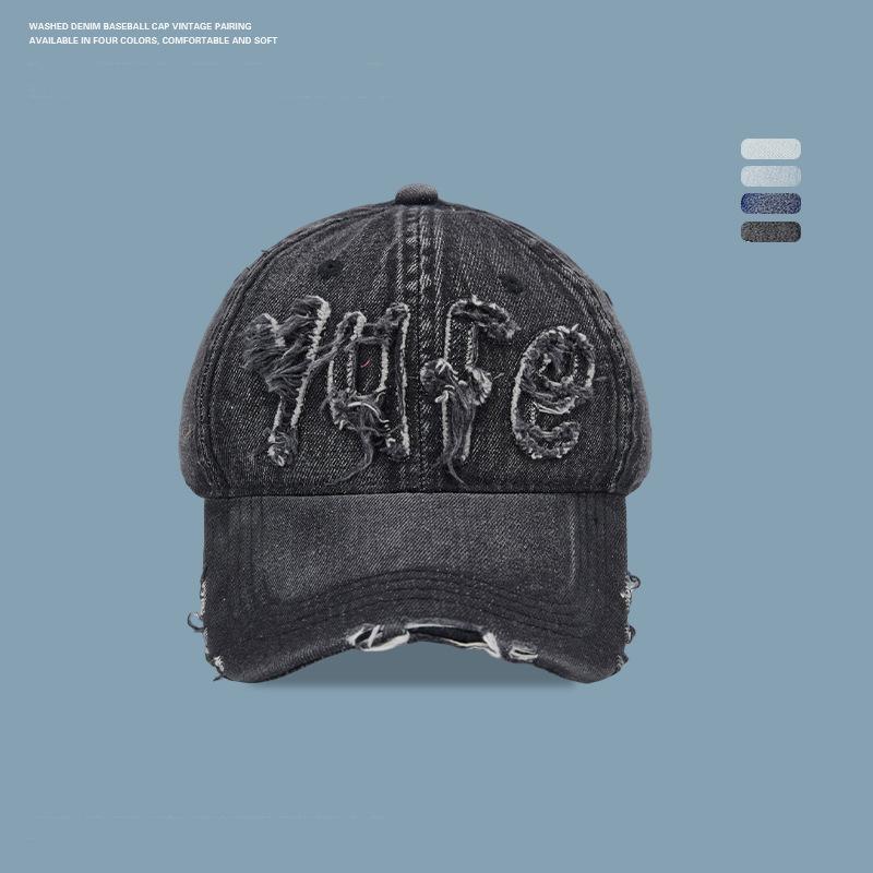 

Ковбойская рваная бейсболка женская большой окружности головы, подчеркивающая лицо, кепка с маленькой буквой, хулиганская, красивая, кепка с большими полями Adjustable чёрный