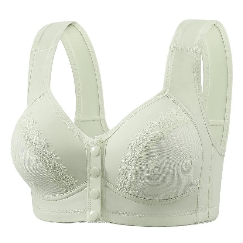 Front Button Without Steel Ring Button Vest Style Middle-aged and Elderly Underwear Lace Plus Size Bra Women's Text Bra