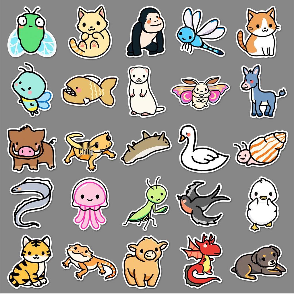 100 Cartoon Animal Stickers - Cute, Creative, Waterproof for Phone, Tablet, Car, Journal