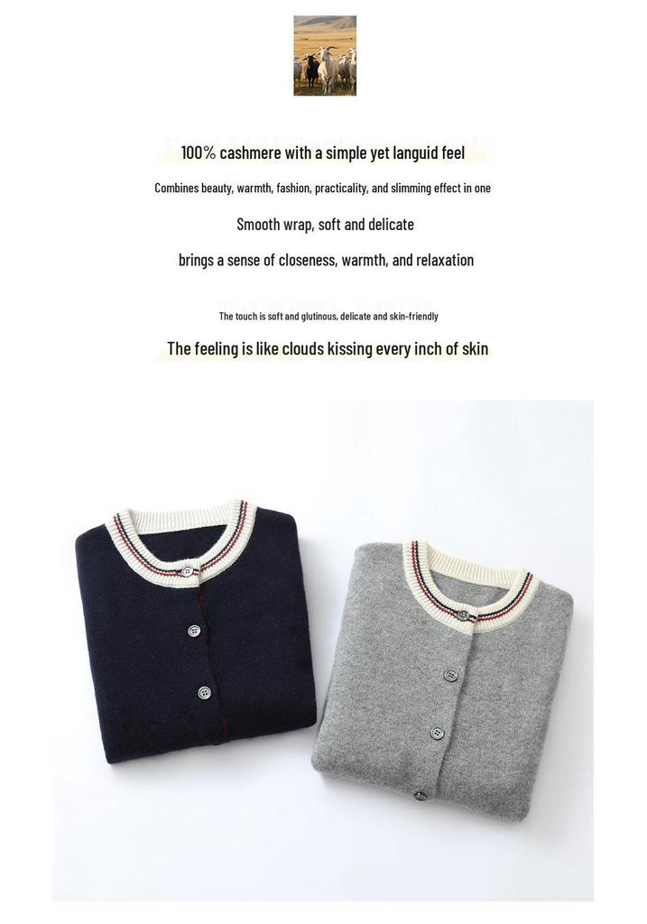 Women's Autumn Color Block Cashmere Cardigan Sweater