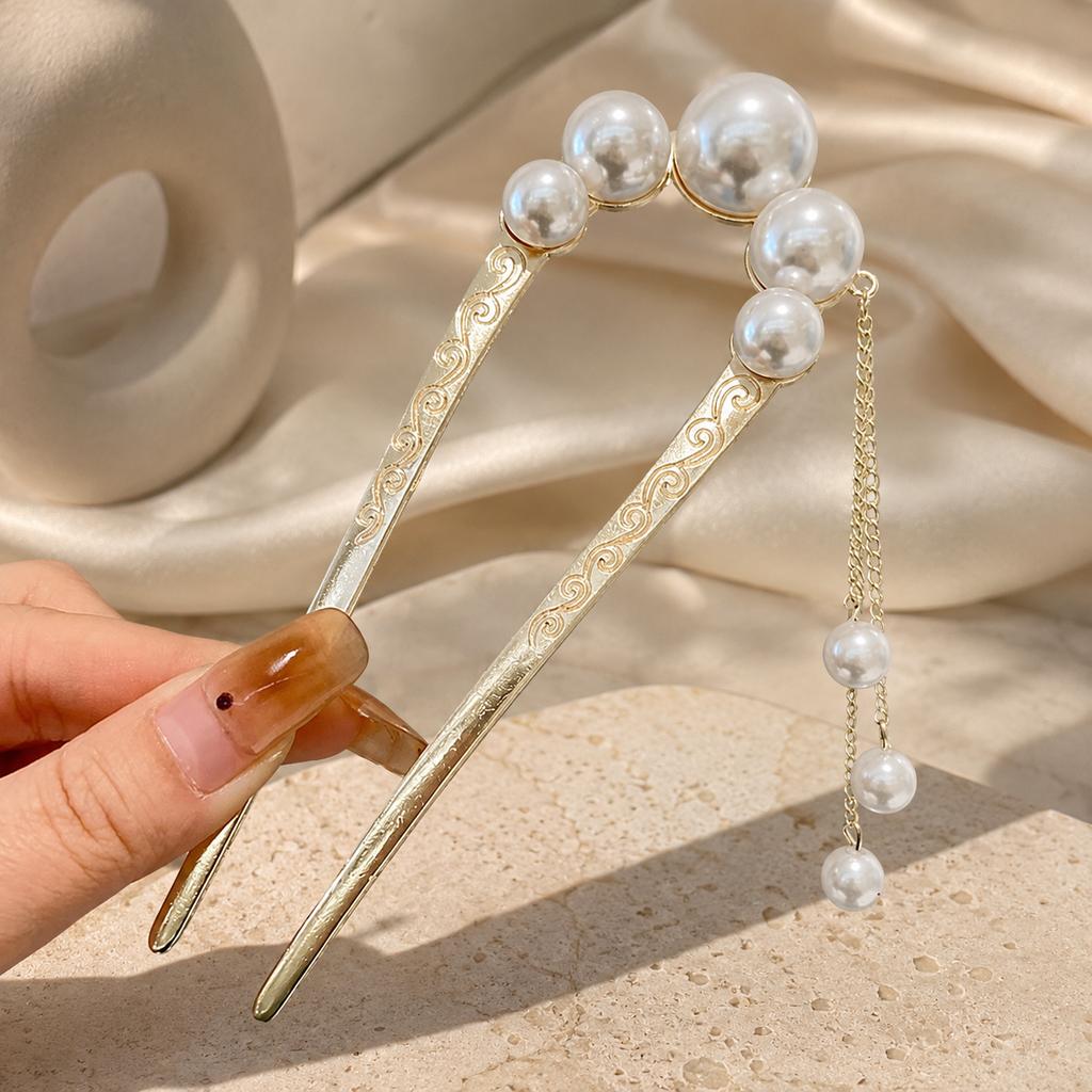 Fourchette à Cheveux en Alliage pour Femmes Épingle à Cheveux en Perle Coréenne en Forme de U Support pour Chignon Floral Bâtonnet à Cheveux Antidérapant pour Chignon Mariage Nouveaux Accessoires pour Cheveux