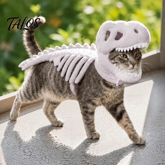 Costume Scheletro di Gatto Traspirante, Costume Dinosauro per Animali Domestici, Vestito T-Rex in Morbido Peluche per Halloween, Abbigliamento Divertente da Cosplay per Gatti e Cani Piccoli