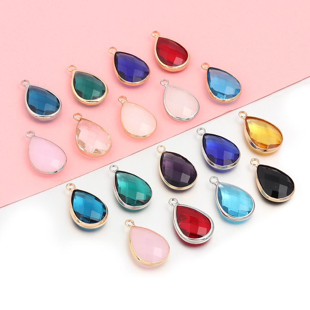 6Pcs Glass Droplet Shape Pendant with Gold Border High Quality Pendant For DIY Necklace Earrings Jewelry Accessories Supplies