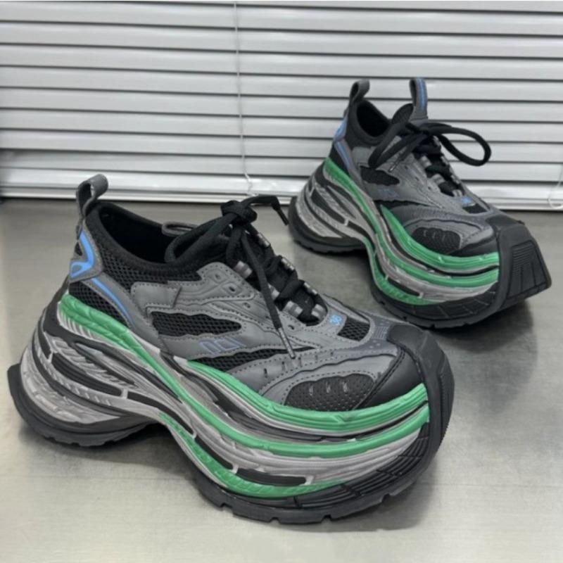 Fashion Unisex Large Size Women's Sports Shoes Thick Sole Lace Up Mixed Color Women's Shoes Men's Height Increasing Casual Sports Shoes