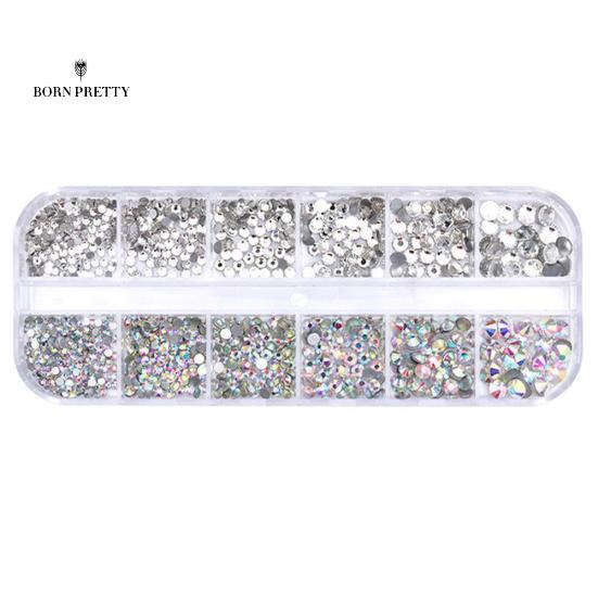 12 Grids Glitter Nails Ornaments Transparent Flat Rhinestone Mixed Shiny Jewelry Manicure Decor