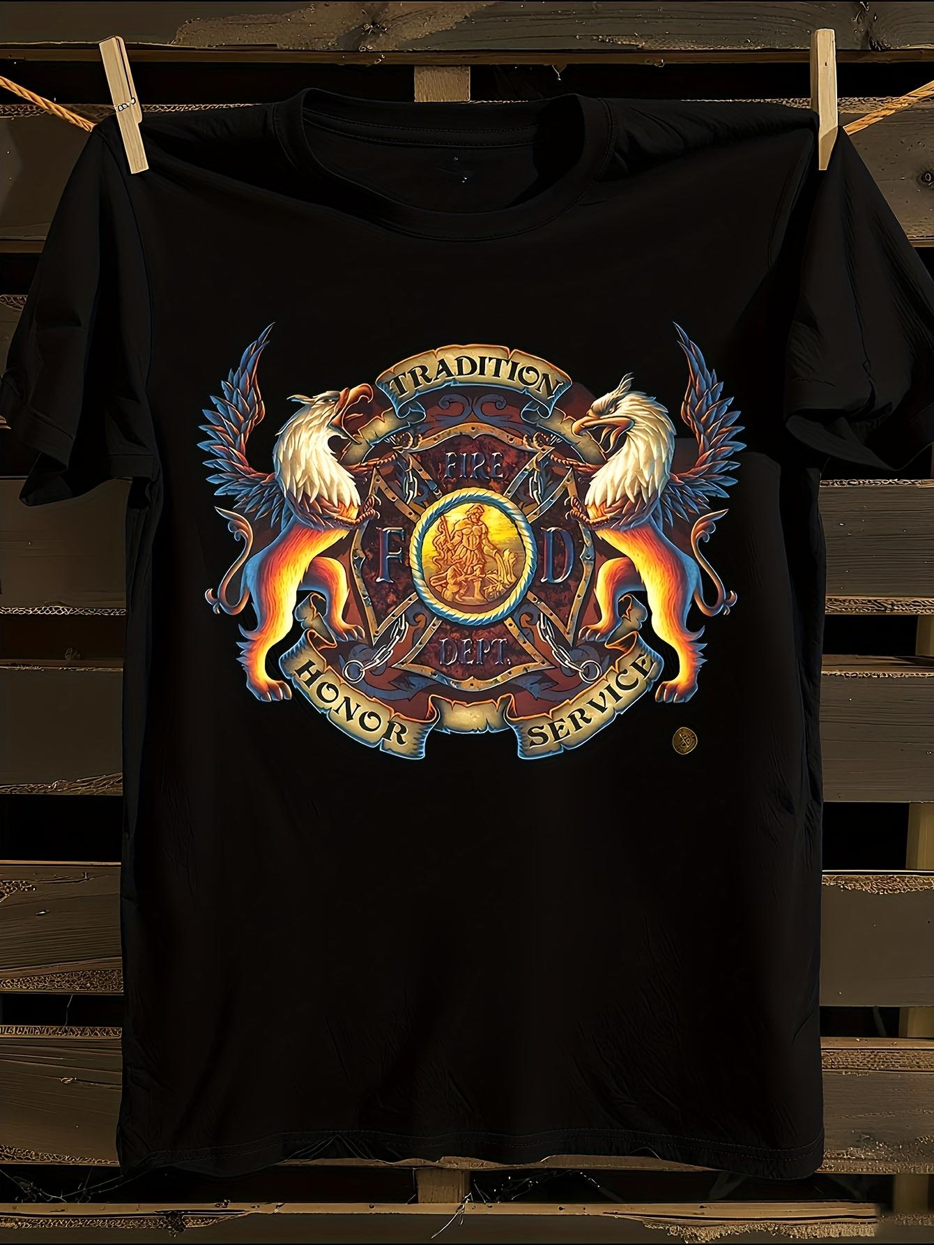 Firefighter Coat of Arms Fire Dept Graphic T-shirt L