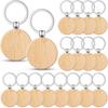 50Pcs Blank Wooden Keychain Set, Unfinished Wood Pieces with Key Rings Wood Key Ring Key Tags DIY Supplies for Craft