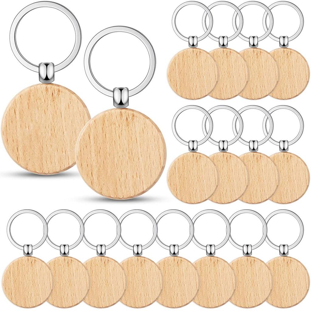 50Pcs Blank Wooden Keychain Set, Unfinished Wood Pieces with Key Rings Wood Key Ring Key Tags DIY Supplies for Craft