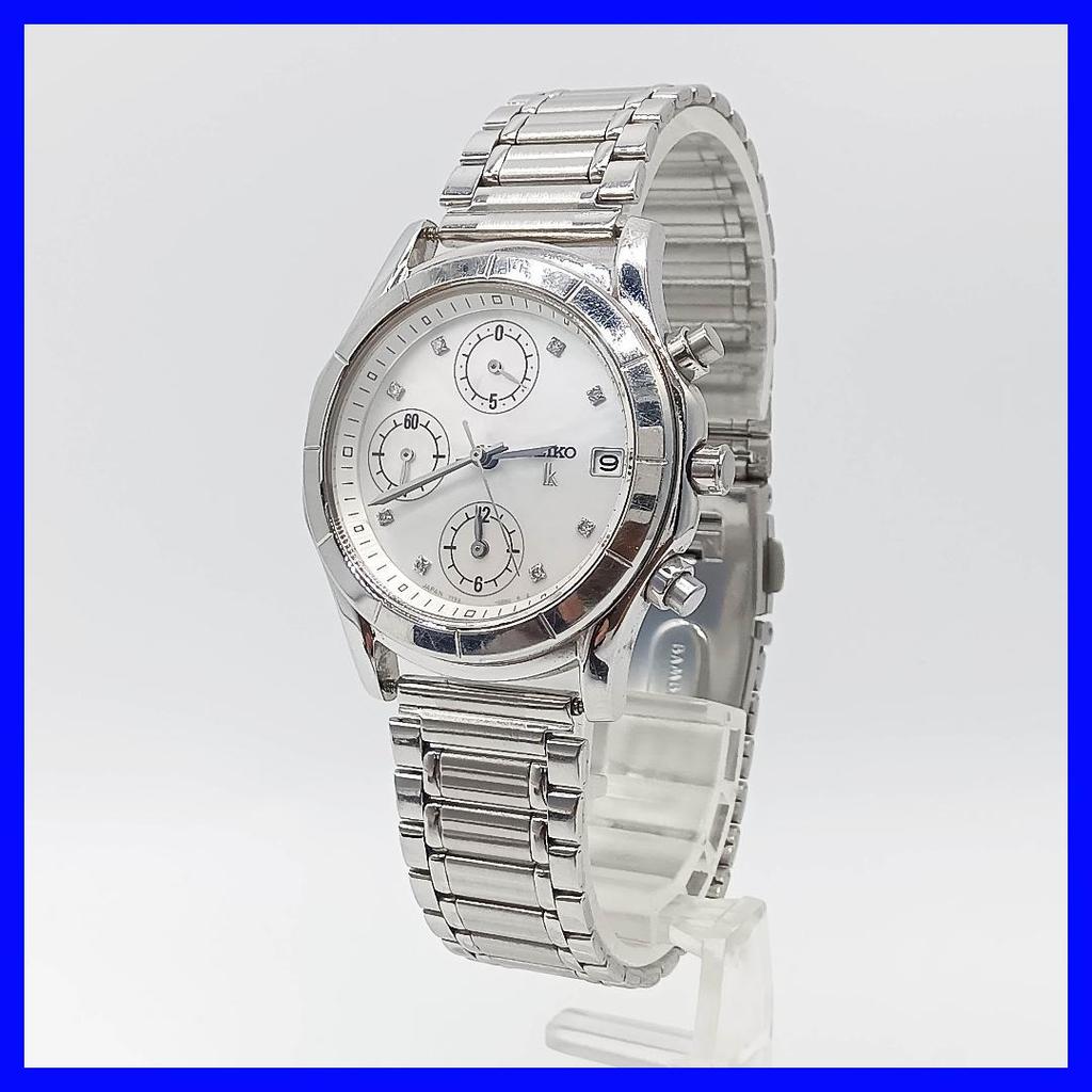 [USED] 386 Free Shipping Battery Replaced Seiko Chronograph Watch Silver
