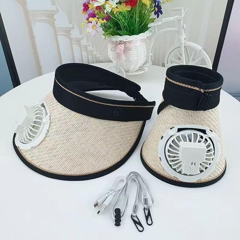 Letní malý standardní Lafite slaměný klobouk na opalování nastavitelný s ventilátorem Klobouk na opalování Odstín Plážový klobouk Čelenka Dámské
