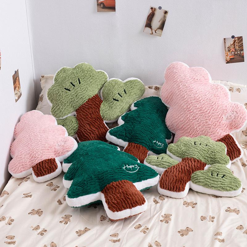 Colorful Cartoon Christmas Green Pine Tree Plush Throw Pillow Sofa Chair Cushion Soft Stuffed Plants Christmas Home Deccor