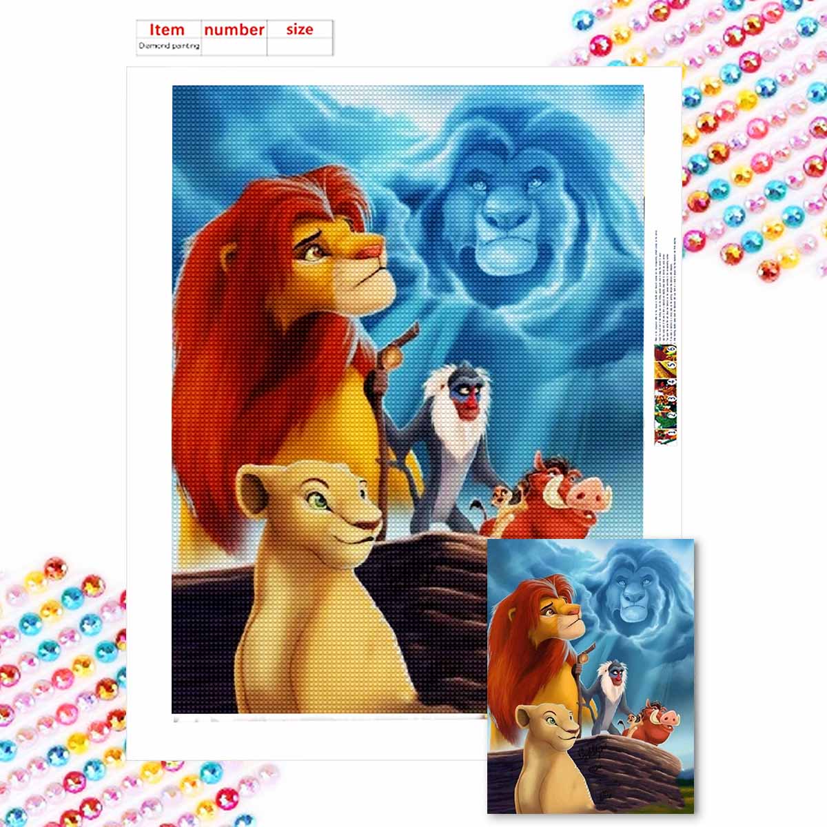 

5D Алмазная Живопись Сделай Сам Король Лев и его Друзья Полная Выкладка Стразы Мозаика Вышивка Изделия Ручной Работы Домашний Декор Подарок Round 20x30cm
