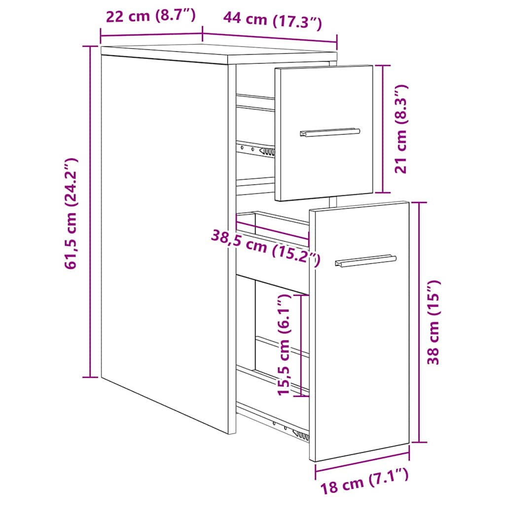 Bathroom Furniture Set Black Oak Look 22 x 44 x 61.5 cm
