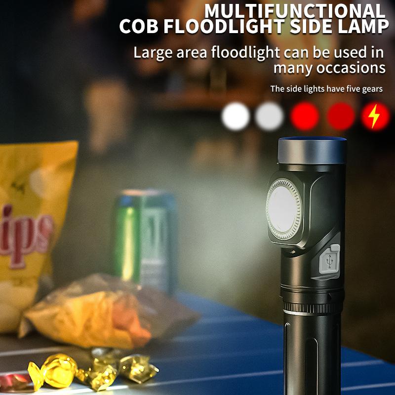 Rechargeable LED EDC Flashlight with 90° Rotate Head Pocket Torch Magnetic Base for Camping, Working, Outdoor, Hiking, Emergency