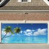 CSFOTO 7x16ft Hello Summer Garage Door Decorative Banner Blue Sky Beach Tropical Palm Tree Garage Decorative Mural Wallpaper Aloha Luau Theme Summer