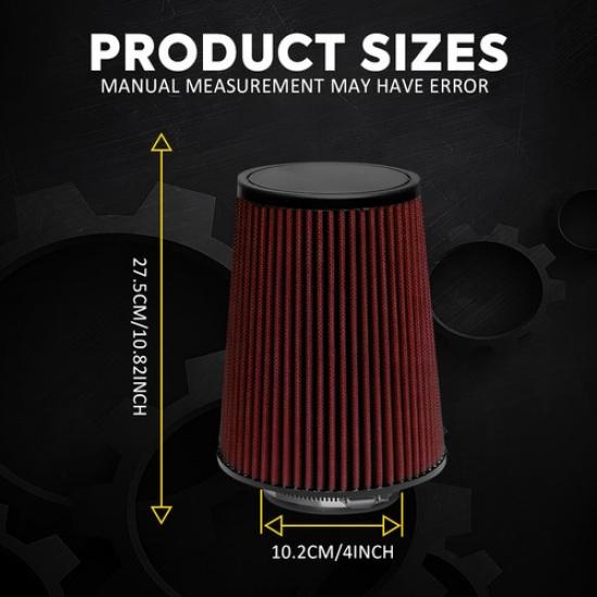 4" inch Inlet Truck Air Filter DryFlow Clamp-On Round Cone Air Intake Kit  RED