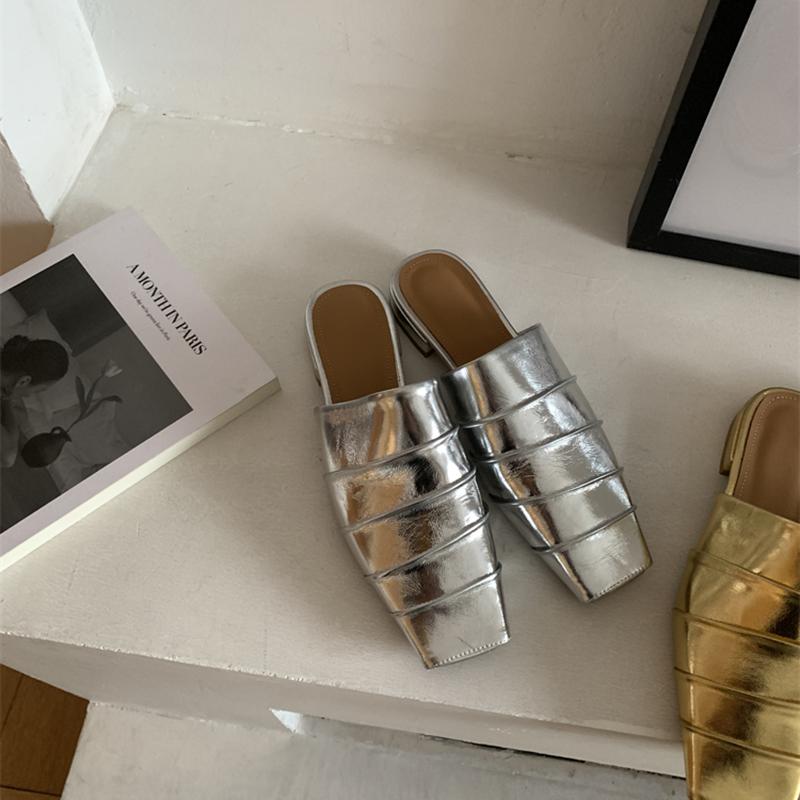 

Дизайнерский стиль, летние женские туфли-мюли с закрытым носком, модные неглубокие туфли-лодочки для женщин, элегантные туфли для вечеринок 40 серебряный