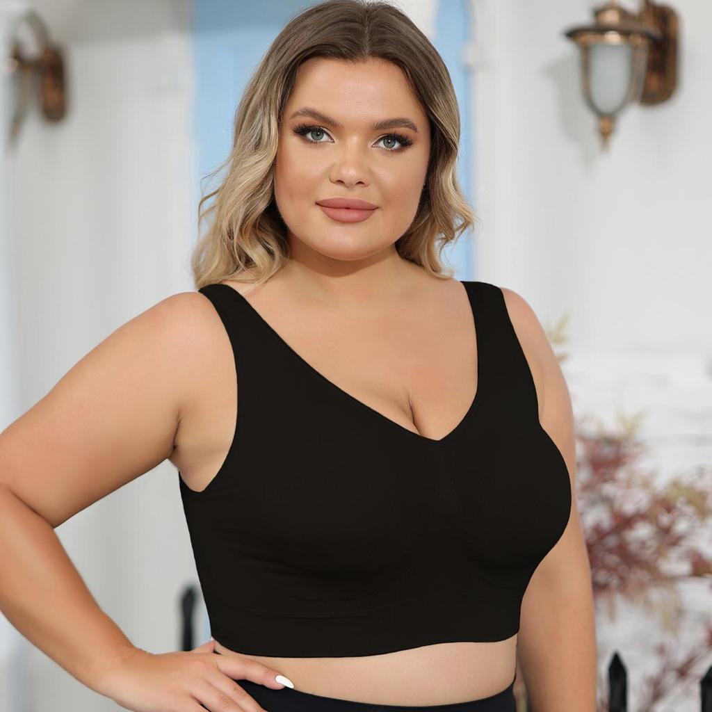 Women's Plus Size Bras with No Wire Shaping and Lifting To Prevent Spillage and Sagging - Detachable Pads BLACK 1XL-4XL