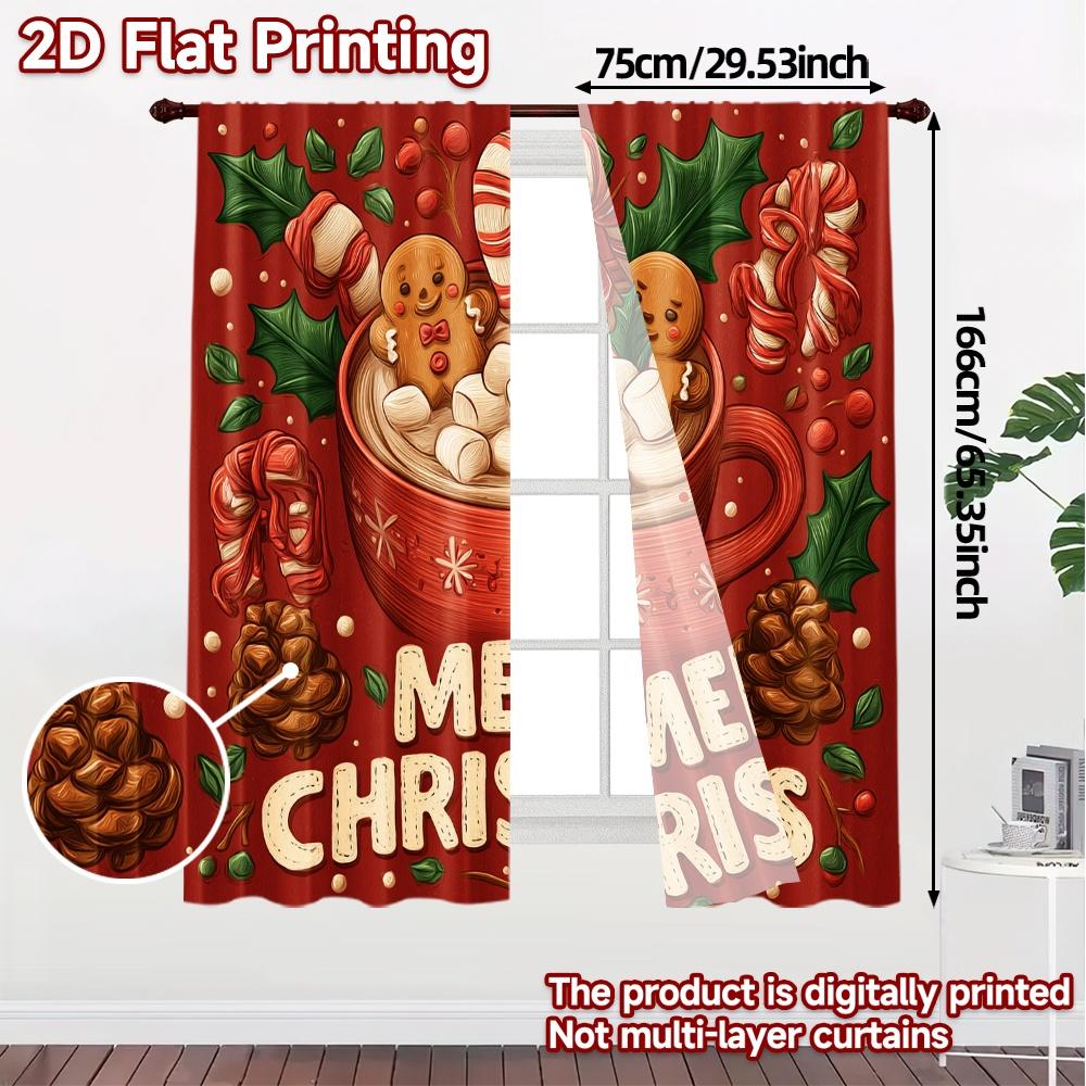 2D Flat Printing  JIT 2pcs   Curtains (Without Rod) Gingerbread Cheer Popular Fashionable Curtains 100% Polyester Curtains