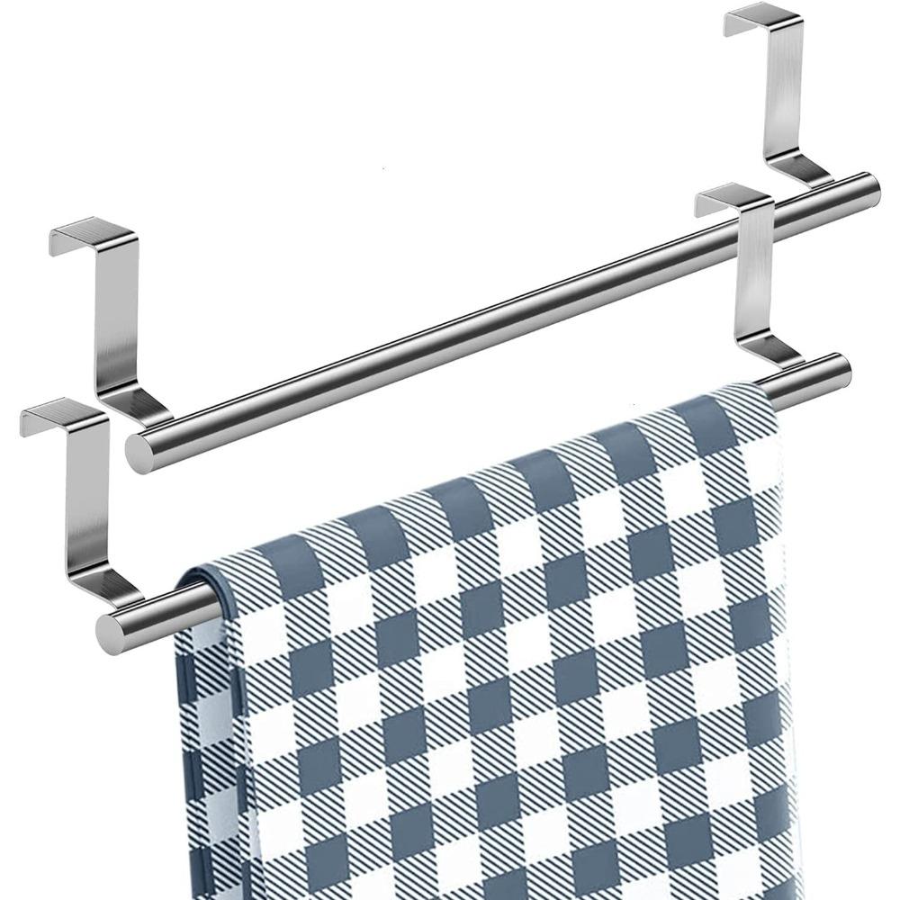 Kitchen cabinet towel rack, 9-inch professional wall-mounted towel bar, can be universally installed on cabinet doors, set of 2, silver