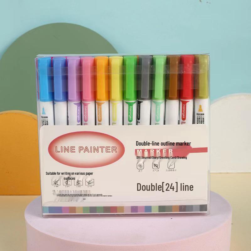 Traum-Doppellinien-Metall-Umriss-Tagebuchstift - 36 fluoreszierende Farben