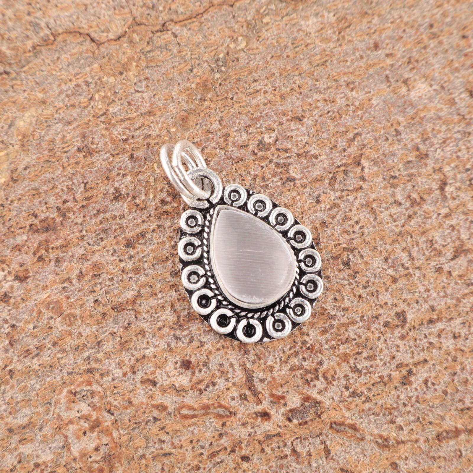 

Natural Selenite New Engagement Gift Sisters Day Pendant 925 Sterling Silver PP-26-38