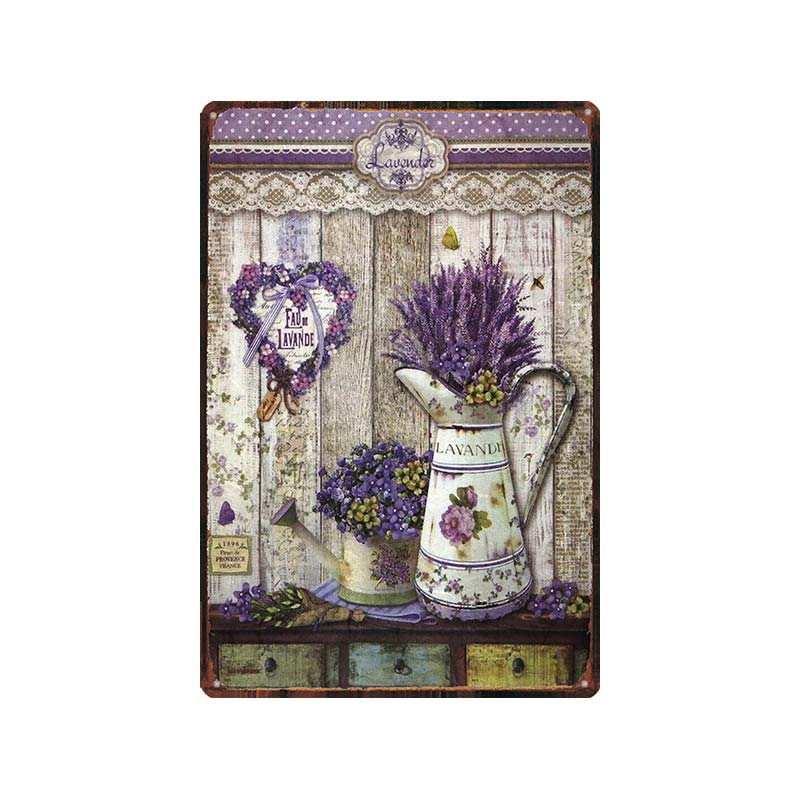 Garden Lavender Metal Plate Purple Flower Farmhouse Tin Signs Plaque Wall Art Home Garden Vintage Decor