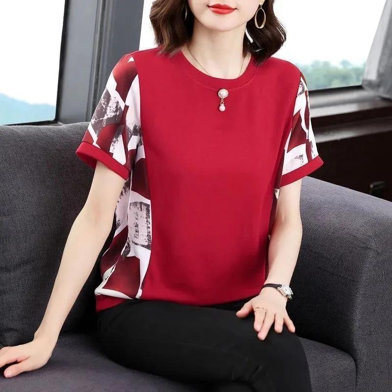 Kurzarm-T-Shirt Damen Sommer Neuer Stil Mutters Körperhemd Große Größe Lockereres Oberteil