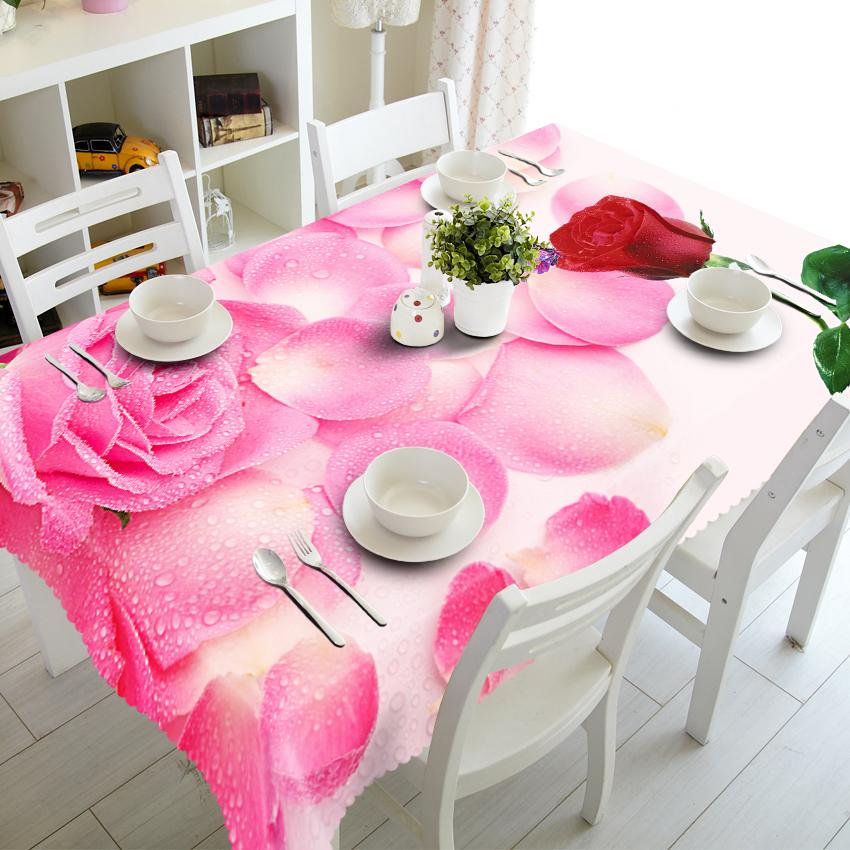 Anpassbare blühende rosa Rose und schöne verführerische rote Rose Staubdichtes waschbares Tuch Rechteckiges und rundes Tischtuch