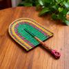 Handmade Straw Weaving Fan Natural Sea Grass Raffia Fan with Long Handle Semiellipse Woven Fan Summer Party Wall Hanging Decor