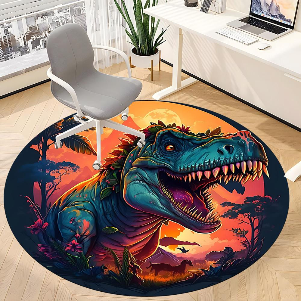 1pc Dinosaur Decor Chair Carpet for Office, Round Non Slip Durable Large Size Office Carpet, Suitable for Office