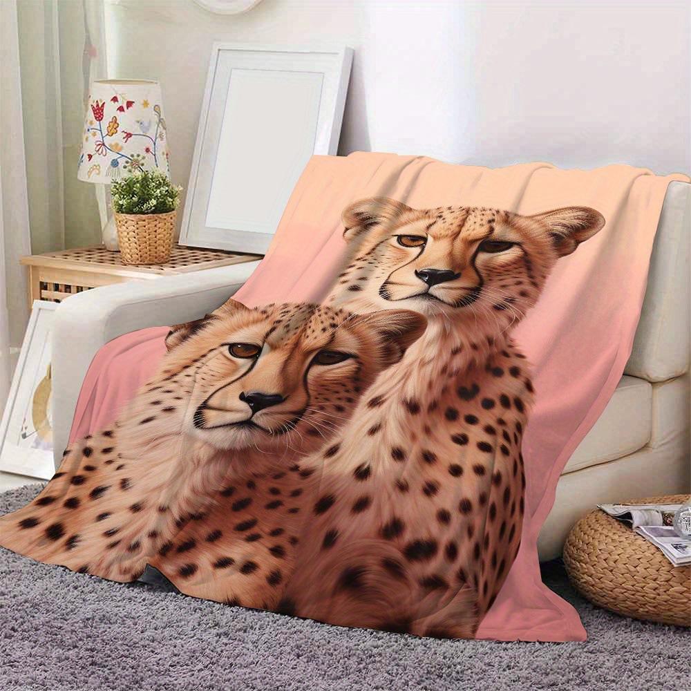 Cartoon cheetah animal digital-printed polyester Bedroom velvet flannel cover blanket Fleece soft sofa cover blankets for beds