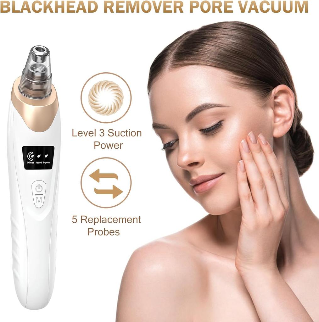Electric Remover Blackhead Pore Vacuum Kit Blackhead Extractor Implements with 3 Suction Level 5 Probes Suitable for Women and Men