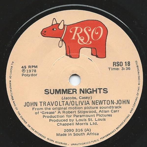 

7inch Record JOHN TRAVOLTA OLIVIA NEWTONJOHN Summer Nights Rock N Roll Party RSO18 RSO 1978 South Afri Rock Used