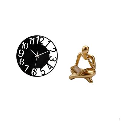 Abstract Thinker Statue Decorative Clock Silent Simple Round Wall for Tabletop Living Room