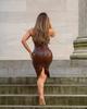 Bkld Sexy V-Neck Pu Leather Dress Party Night Club Dress  New Autumn Women Fashion Spaghetti Strap Pencil Bodycon Slit Dress