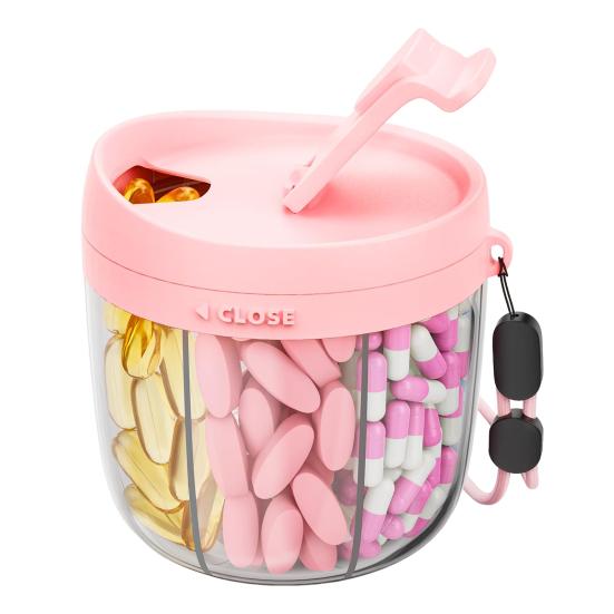 Pill Dispenser with 7 Compartments Anti-Mix Design Easy Access Pill Bottle Organizer Travel BPA-Free Pill Container