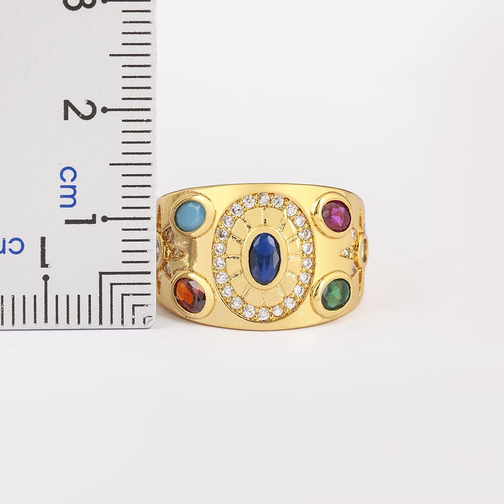 Nidin Vintage Irregular Hammered Open Ring Multi Color Oval & Round Crystal Zircon Adjustable Finger Jewelry Gift for Women Men